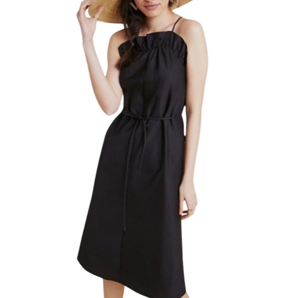 NEW Corey Lynn Calter Midi Dress Black Womens XL Ruffle Cotton Beach Casual Luxe